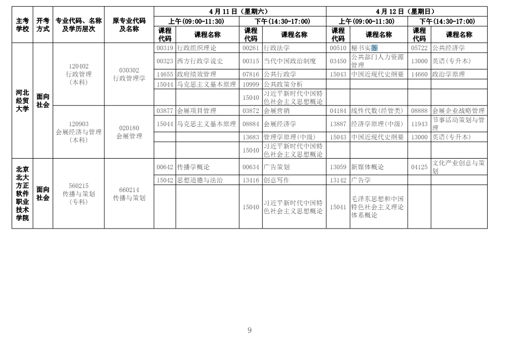 2026年4月河北省自考考试安排