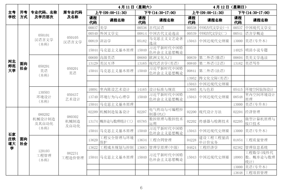 2026年4月河北省自考考试安排