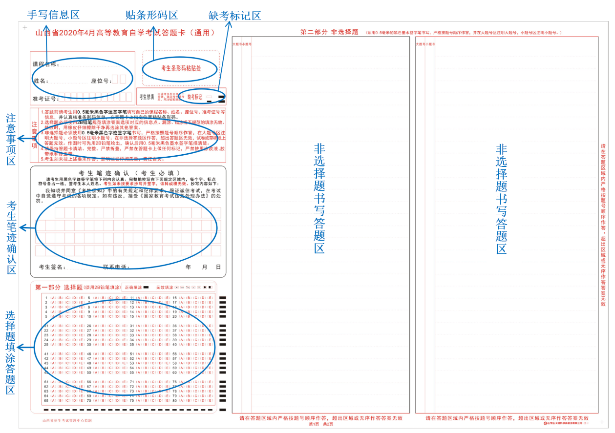 山西招生考试网：高等教育自学考试考生答题注意事项